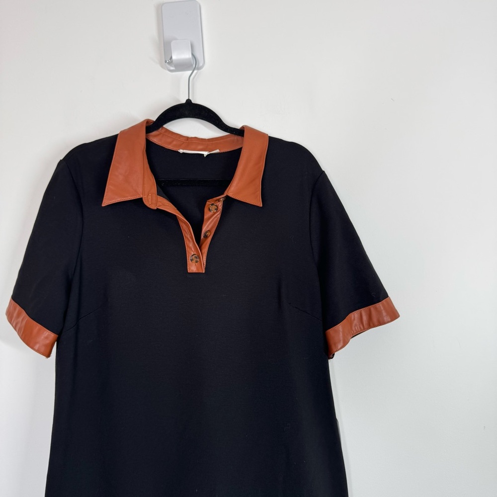 Eliza J Dress Popover Faux Leather Trim Mini NEW - Picture 3 of 11